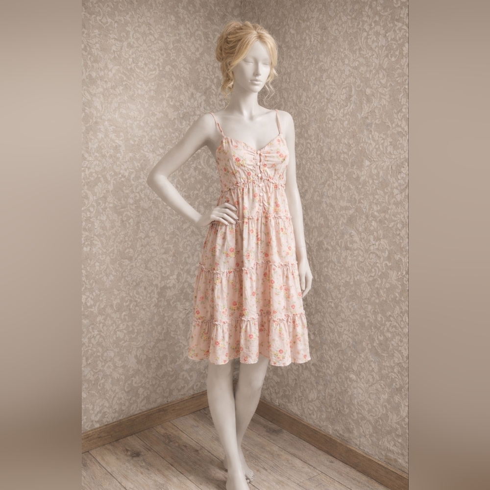 NWT Aéropostale M Pink Floral Tiered Midi Dress Cottagecore Summer Sundress